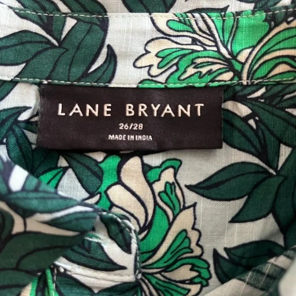 Lane Bryant Green & White Button Down Cotton Blouse with Tie Sleeves 26/28 - Picture 13 of 16